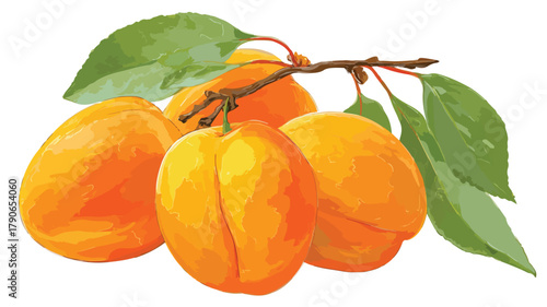 Juicy Fresh Orange Apricot Isolated on White Background Vector Illustration