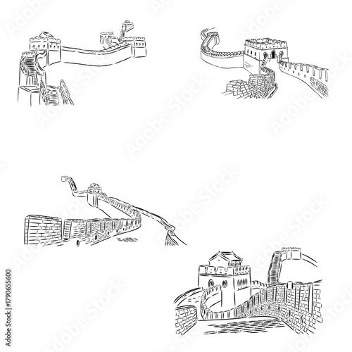 Chinese wall, landmark, vector sketch