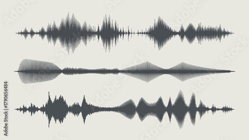 Abstract representation of sound waves, audio waveforms, and music spectrums, ideal for technology, digital media, voice recording, and podcast-related projects.