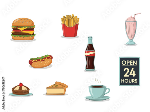 Retro Diner Food Icons Collection