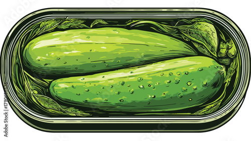 Whole Pickled Cucumber Gherkin in a Can Vector Illustration