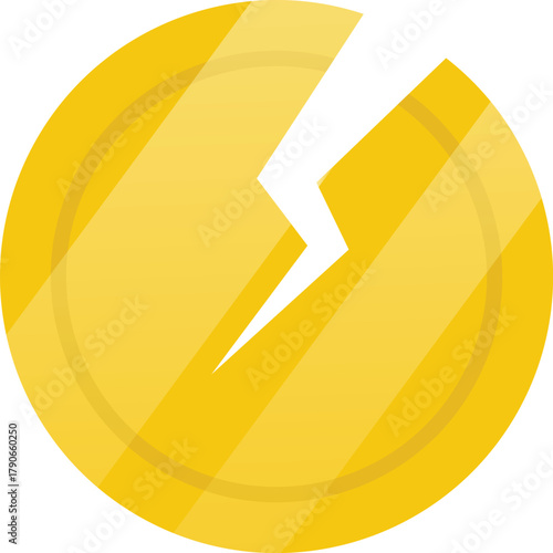 Broken Gold Coin Flat Illustration. Clean Icon Design Element on Isolated White Background