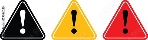 Three warning signs with exclamation marks