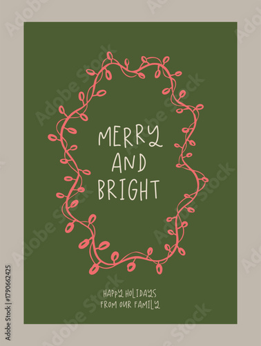 Holiday greeting card with whimsical illustration. Art for poster design or postcards.	