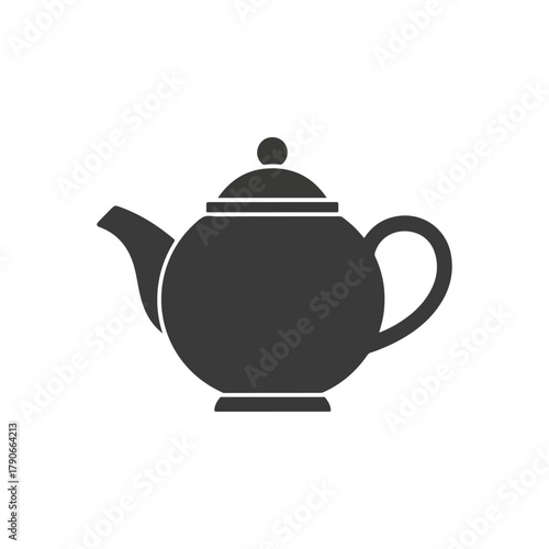 Classic dark gray teapot icon, traditional beverage brewing kitchenware symbol, hot drink container graphic design element, simple illustration.