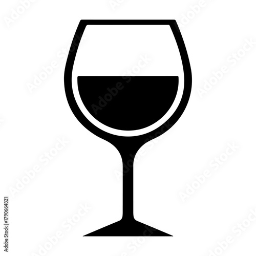 Black Silhouette of a Wine Glass Filled with Dark Red Liquid Against a White Background Vector