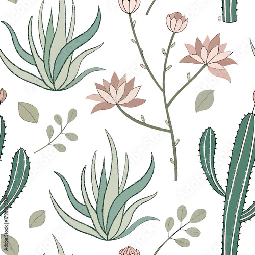 A seamless Desert Succulent pattern illustration. Modern abstract design for paper, covers, fabric, interior decor, and other applications.