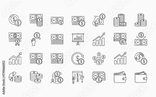 Finance Icon Set – Banking, Savings, and Investment Vector Collection