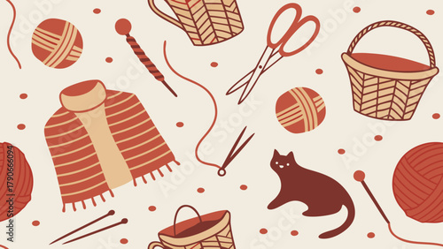 A seamless knitting-themed pattern illustration. Modern abstract design for paper, covers, fabric, interior decor, and other applications. 2