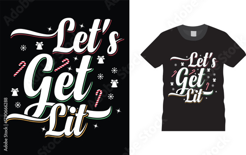 Let's Get Lit Drinking Santa Hat Christmas Lights T-Shirt