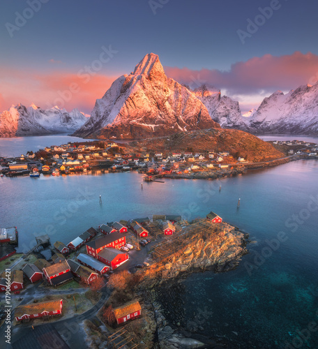 Aerial view of Reine villag...