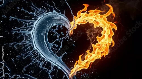 Fire and Ice Heart - A Symbol of Opposites Attracting.