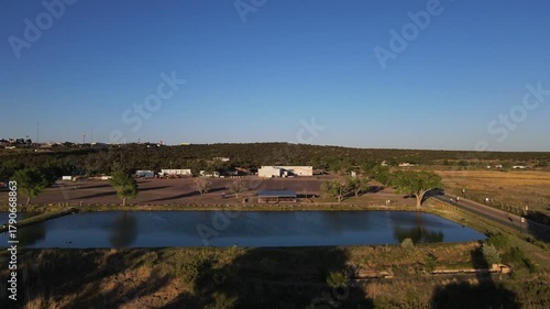 Aerial sunny nature landscape of remote desert area outside Santa Rosa New Mexico NM