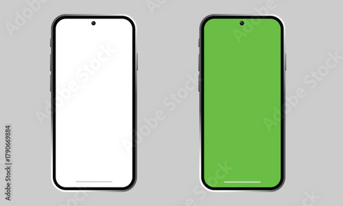 Realistic Modern Smartphone Mockup with White and Green Screen, Clean Vector Mobile Device Template for App UI Design, Website Presentation, and Digital Product Showcase Illustration