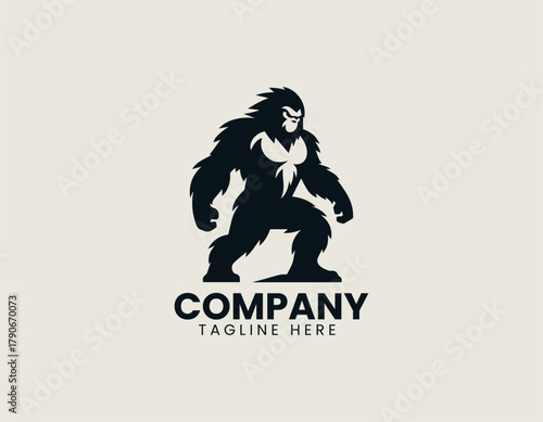 Simple daring angry yeti black vector logo illustration