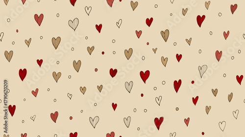 Hand drawn hearts creating seamless love pattern background. heart vector pattern