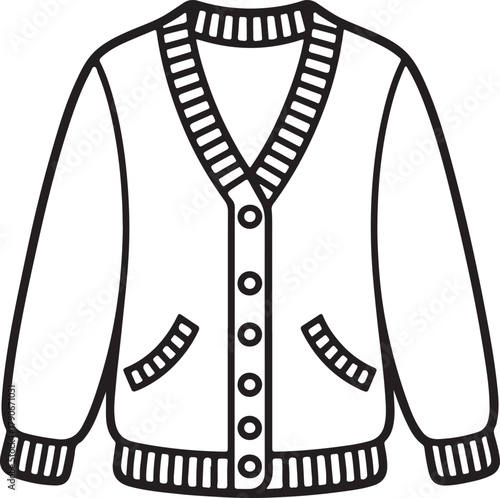 cardigan line art, coloring book page line art drawing, vector and illustration
