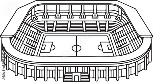 Stadium Line Art, Coloring Book Page Line Art Drawing, Vector and Illustration