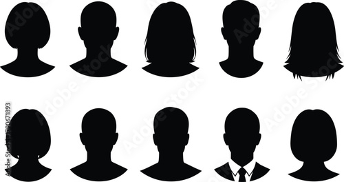 Business and casual male and female avatar silhouettes on white background, diverse anonymous profile icons, professional graphic illustration