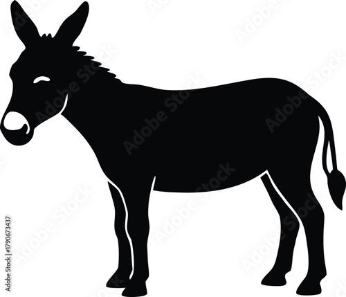 Donkey silhouette vector icon. Farm animal and livestock symbol