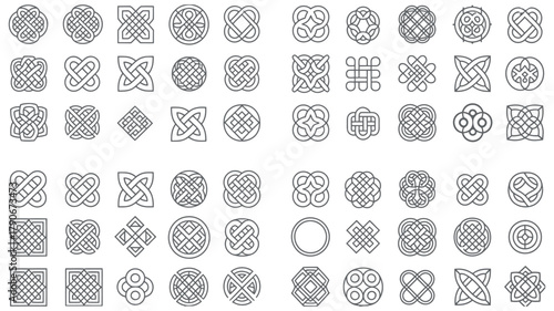 Celtic Knot Pattern Collection. Intricate Circular and Square Interwoven Designs Vector