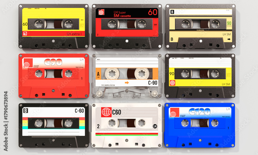 Fototapeta premium 3d audio cassette tapes retro