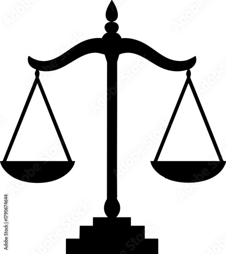 Symbol of justice with balanced scales displayed on white isolated background