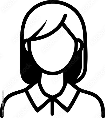 Simple flat vector icon of a woman with straight hair, wearing a collared shirt, isolated on white