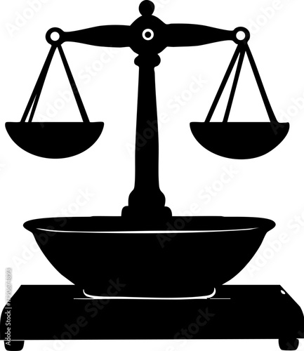 Symbols of justice and balance depicted in black vector icon on white background