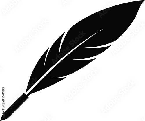Isolated feather pen icon. Old writing calligraphy tool vector graphic.