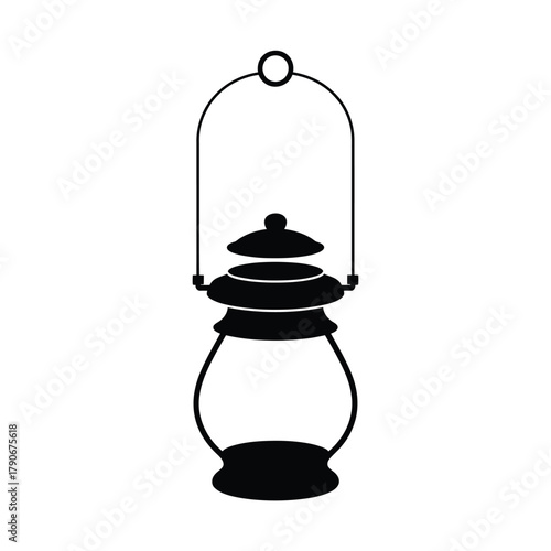 Vintage black silhouette of a hanging oil lantern