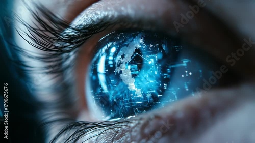 Human eye perceiving global connectivity and digital data