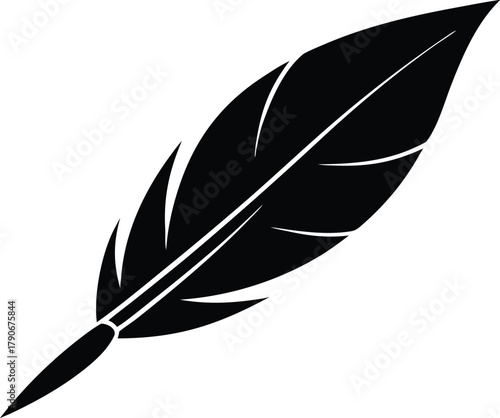 Feather pen silhouette. Vintage writing tool vector icon.