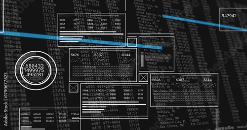 Displaying white-outlined HUD panels with concentric gauge on dark console, showing cyan bars
