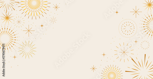 Golden abstract fireworks background for Christmas, New Year and 4th of July designs