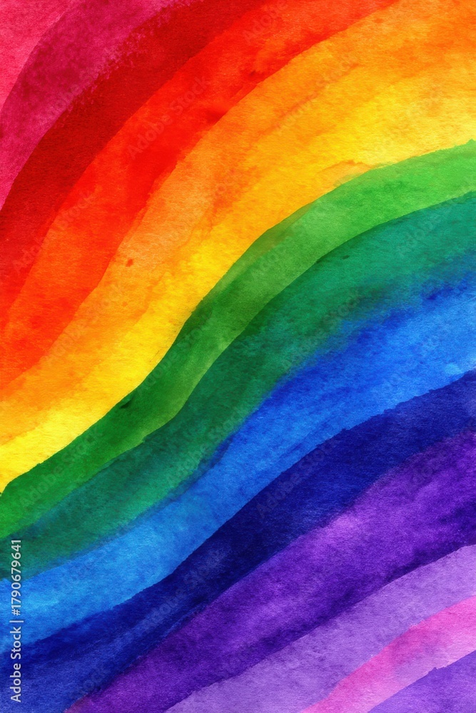 Obraz premium Vibrant Watercolor Rainbow Stripes Abstract Art Background Texture Close-Up Artistic Expression Colorful Design Pride Celebration Symbolism