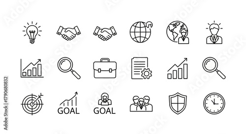 Set of Business, Finance, and Success Line Icons for Web and Mobile UI/UX Design