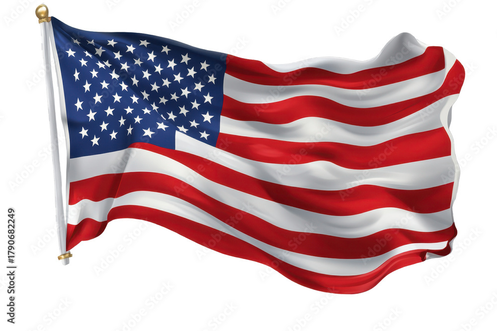 Obraz premium United States flag waving in the wind with vibrant colors against a transparent background highlighting its design and symbolism