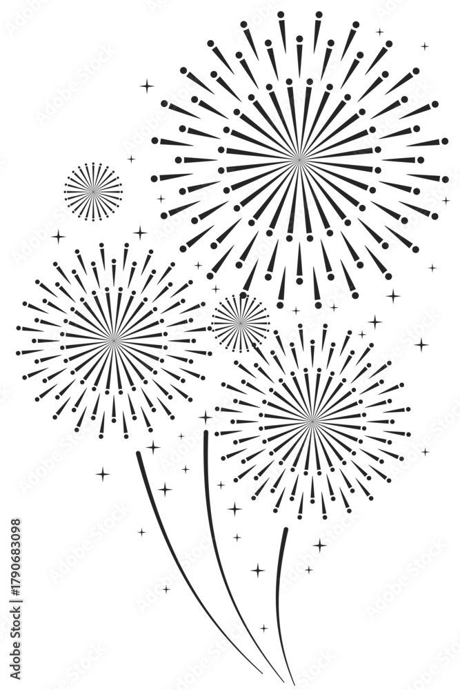 Obraz premium new year's fireworks isolated on a transparent background. Vector illustration
