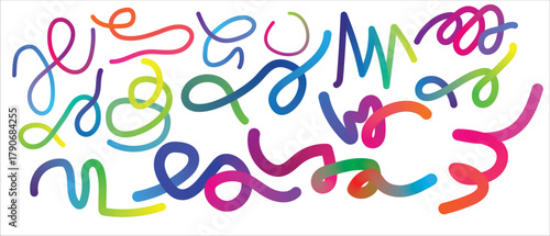 Colorful Abstract Tangled Lines and Curves Pattern on White Background