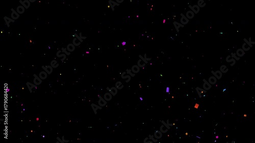 Realistic colorful confetti falling animation in 4K, Vibrant party streamers and paper flakes blast for birthday, wedding, New Year, and festive celebration videos. Transparent alpha channel included.