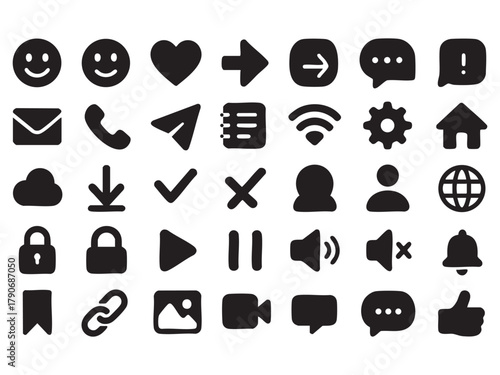 Emoji internet sketch icon set.