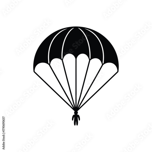Black silhouette of a parachute open and ready for descent