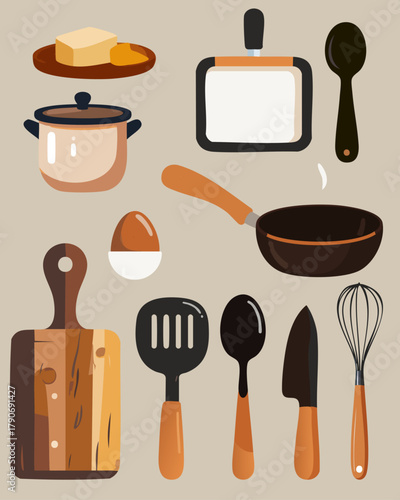 set of kitchen utensils. Vector Illustration.