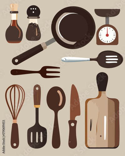 set of kitchen utensils. Vector Illustration.