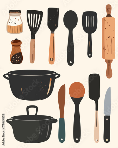 set of kitchen utensils. Vector Illustration.