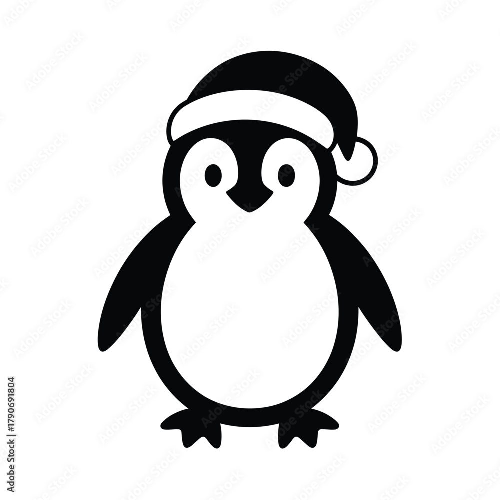 Fototapeta premium Cute cartoon penguin wearing a santa hat for christmas