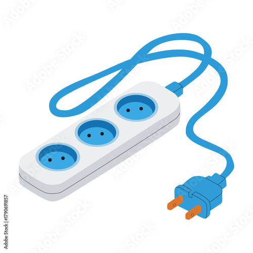 Isometric vector illustration power strip blue