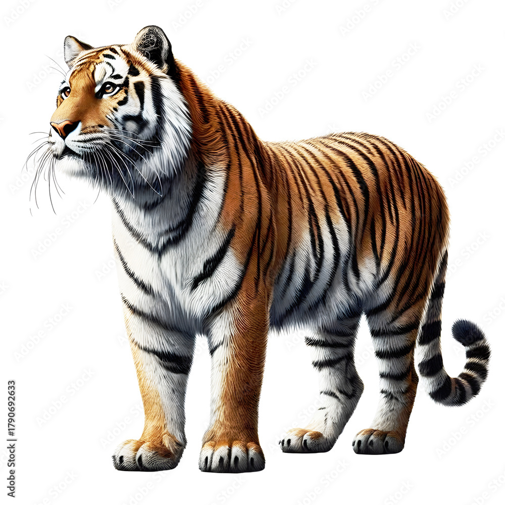 Fototapeta premium Tiger PNG isolated on a Transparent background, Side view, tiger standing full body HD image generated by Ai. 