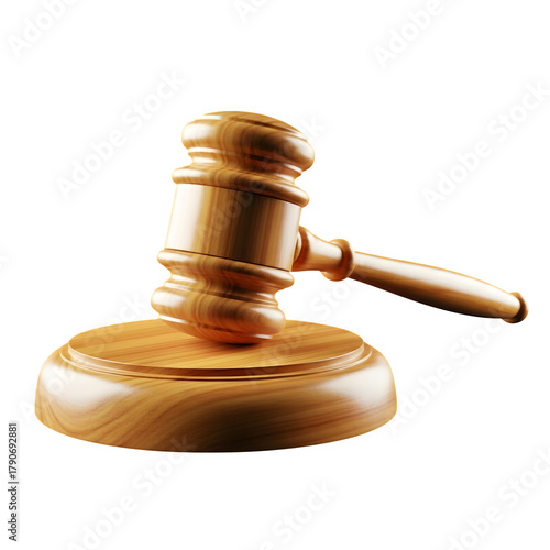 3d icon of wooden judge gavel isolated on transparent background for law and justice